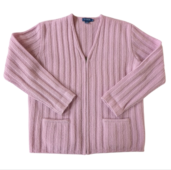 J. Crew Vintage Wool Pink Lavender Ribbed Zipper Cardigan sz M - Picture 1 of 8